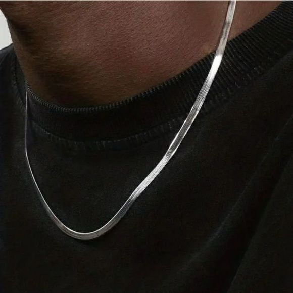 Flat Snake Stainless Titanium Silvertone Harringbone Style Chain 24", 4mm New - Picture 7 of 9